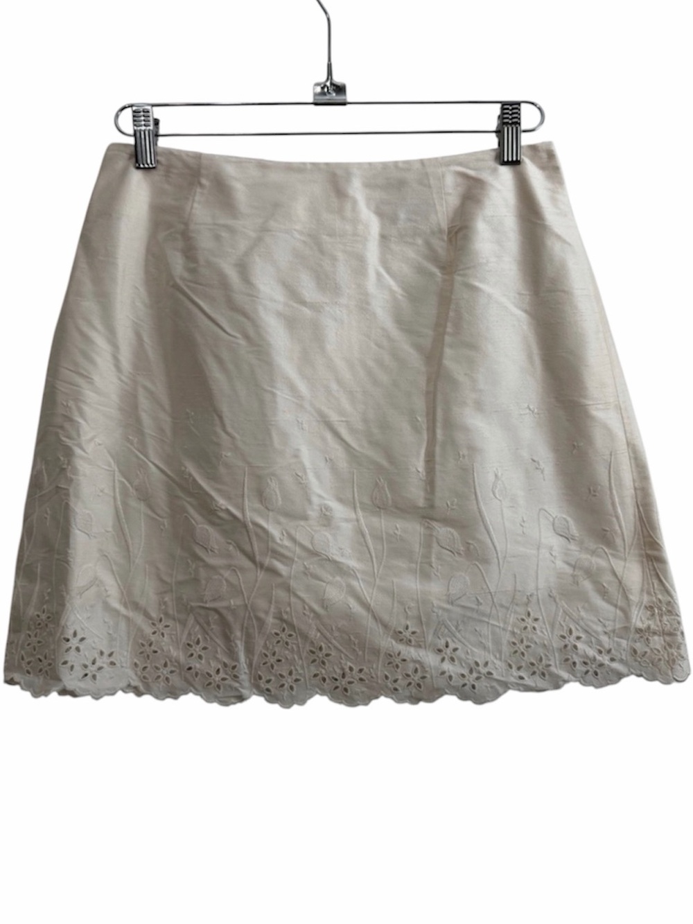 Vintage Caché Ivory Silk Embroidered Eyelet Skirt Size 8